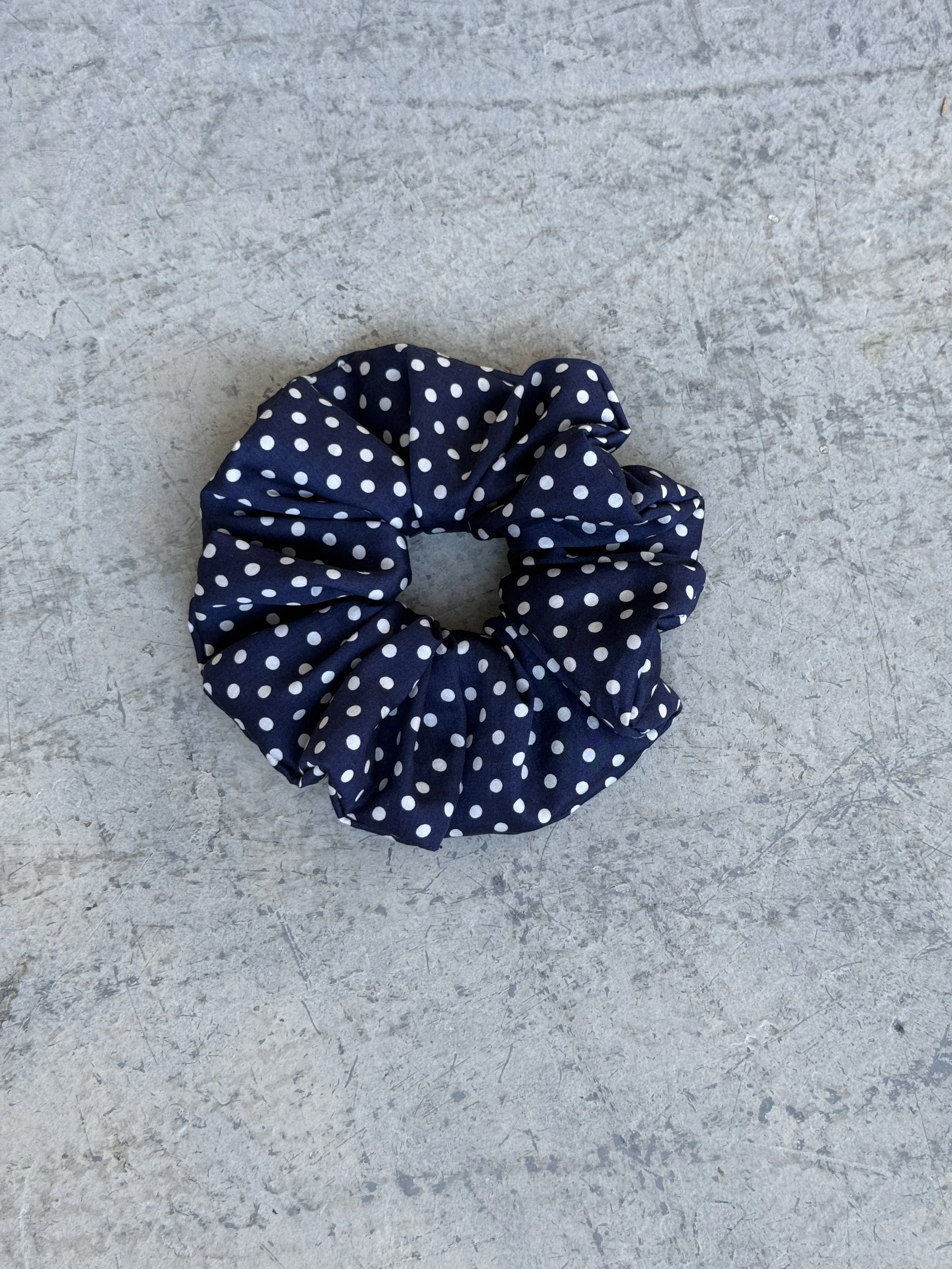 Oversized Cotton Scrunchie - Navy Polkadot 2.jpg