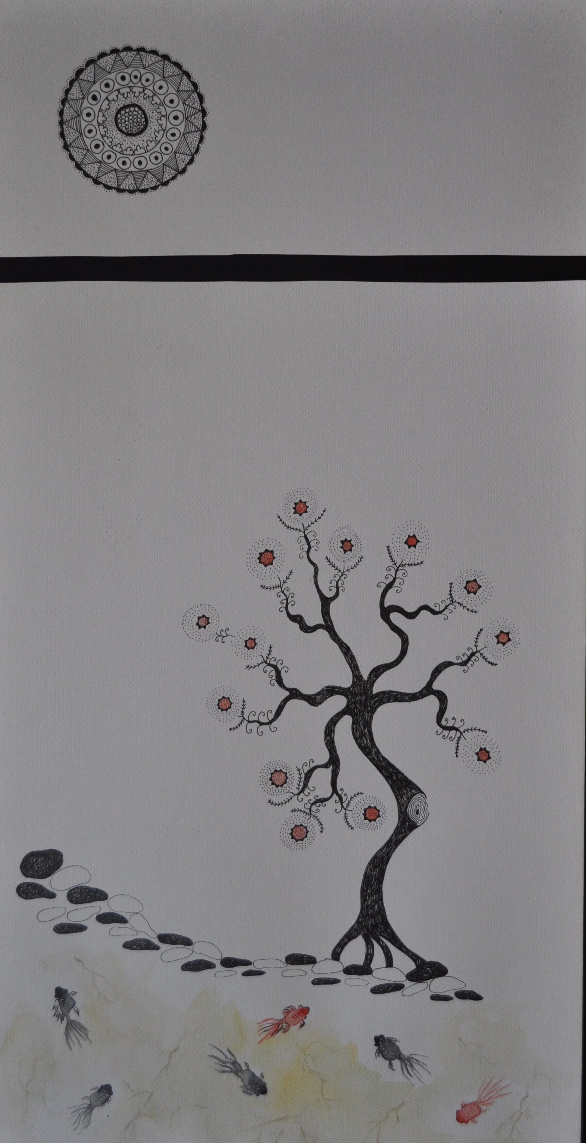 Tree of Life I, fineliner, ink, and watercolor on paper