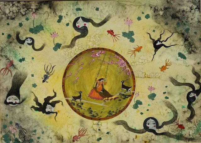 Floating I,  watercolor on wasli