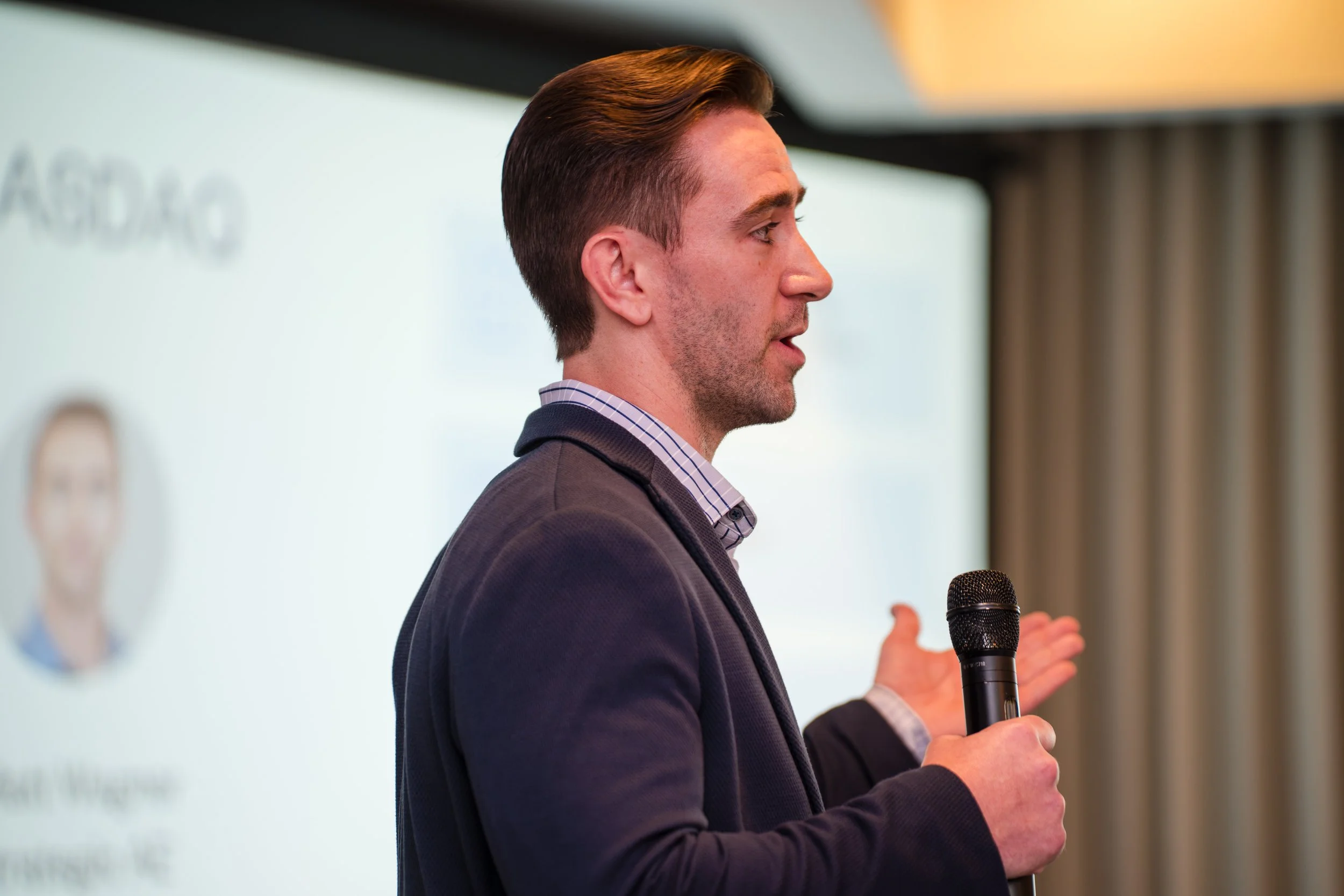 Business speaker presenting during workshop session