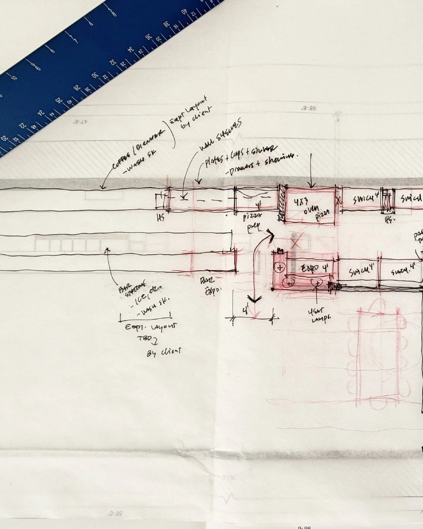Yes the drawing was done upside down...That&rsquo;s what happens when you spend 2 hours drawing a new restaurant layout face to face across the table from your client!
Great progress to convert an outdated space into a new table service Kosher resta