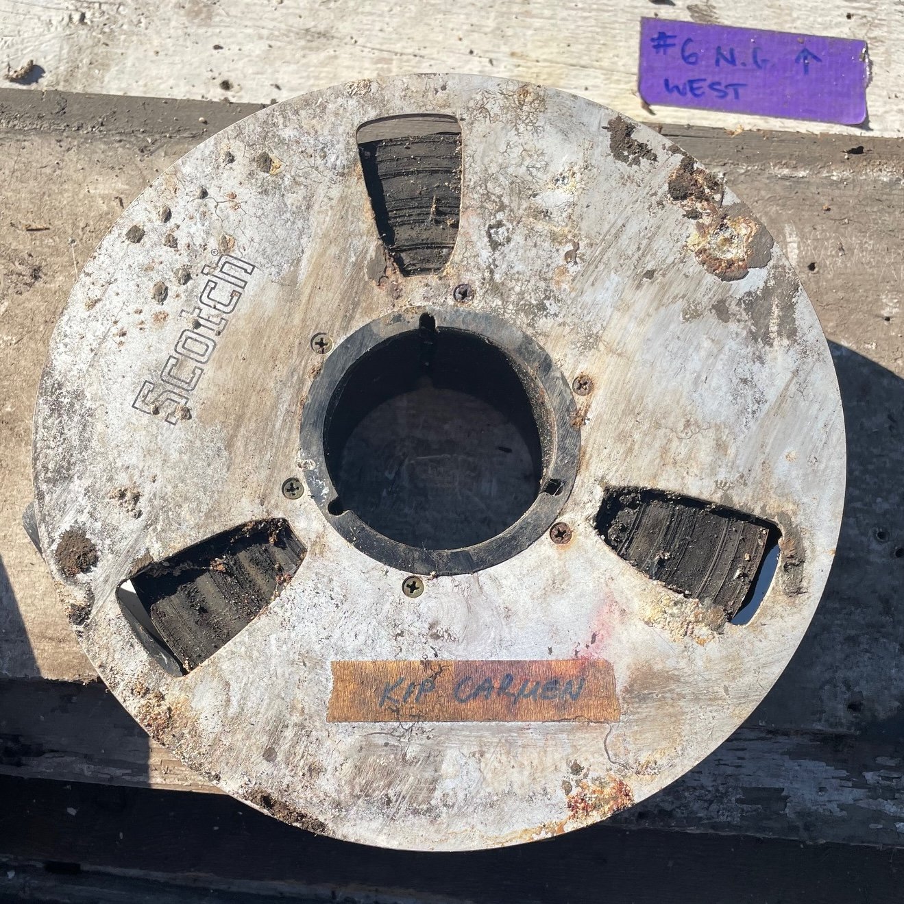 A Scotch multitrack session tape from the 1970s covered in dirt and dust