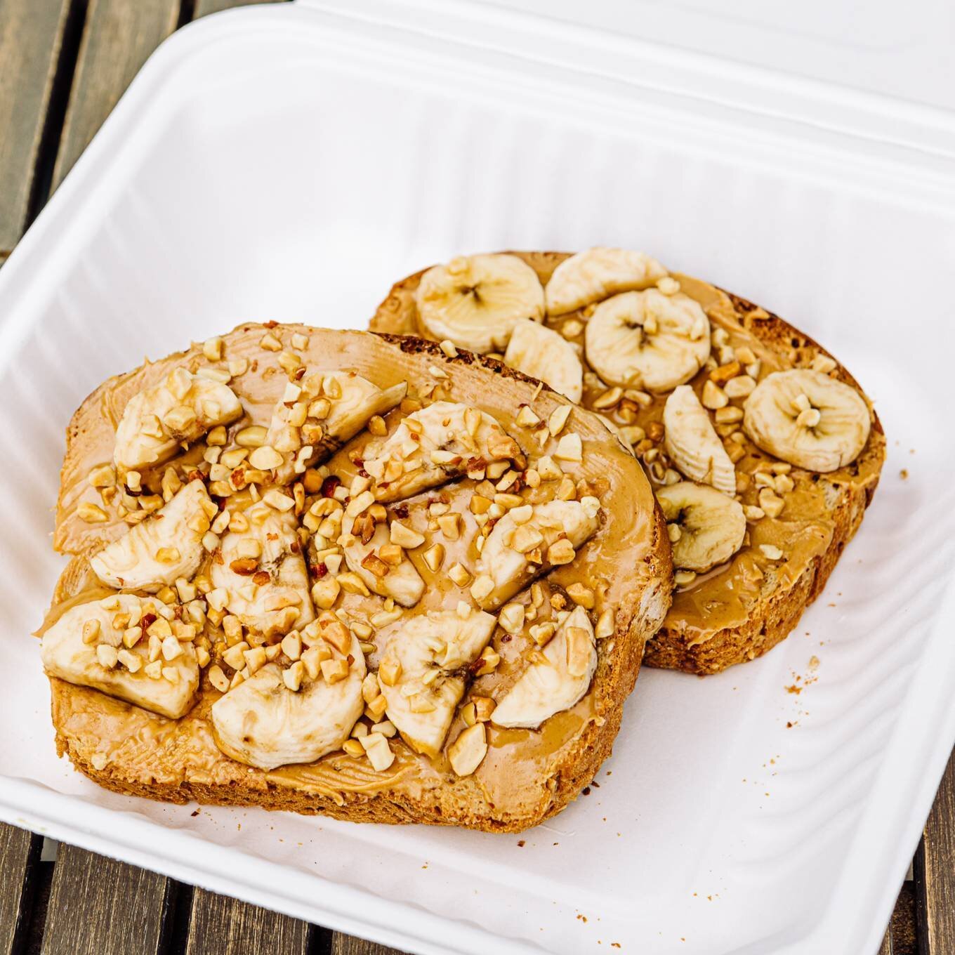 It&rsquo;s time to get funky. 🕺 Try our Funky Monkey toast on honey berry wheat today! Come on in and grab it to go, or get it straight to you on Grubhub or DoorDash. 🍌🙈