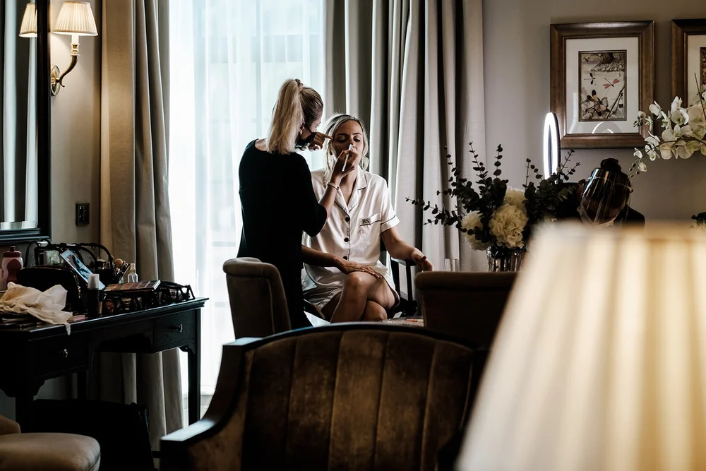Bernie having her hair and make-up done on the morning of her Grantley Hall wedding