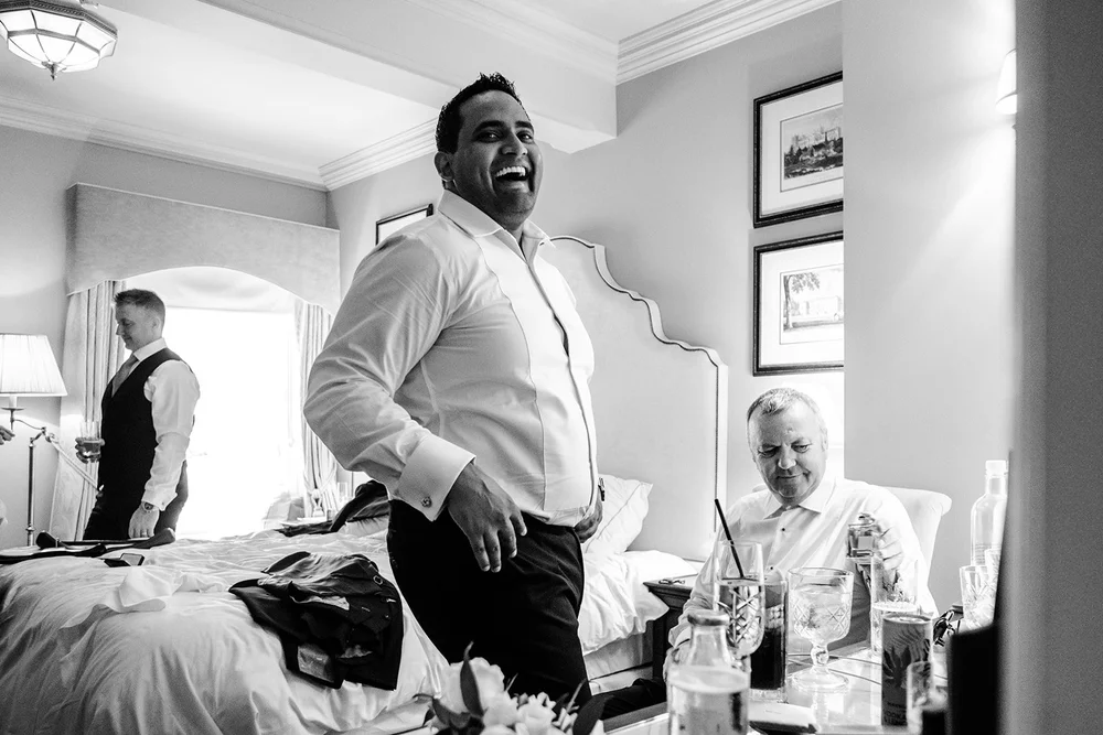 Naesan and his groomsmen dressing in their suite at Grantley Hall