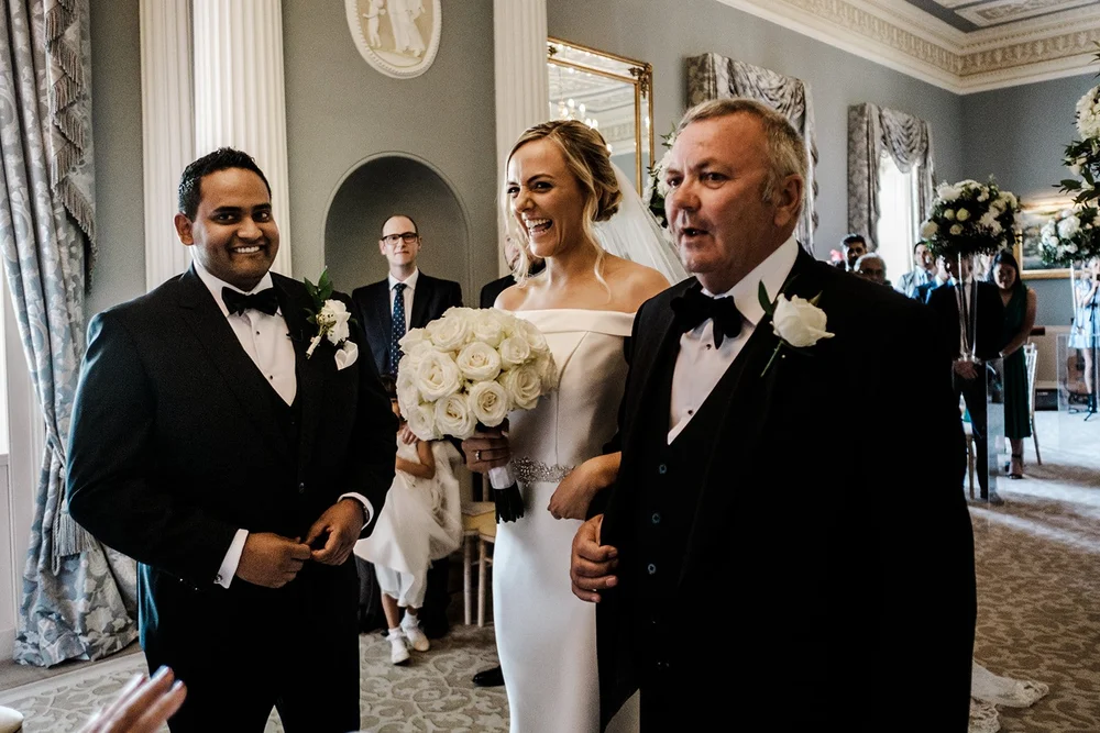 Bernie arriving with her father and Naesan waiting at Grantley Hall
