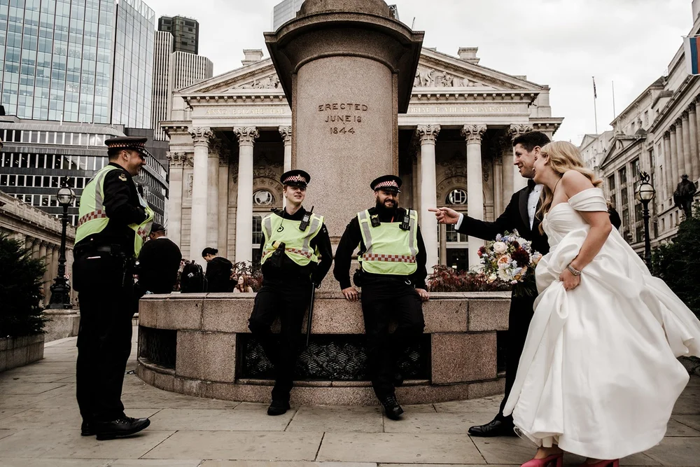 Jen and Rich photographed on the streets of the City of London outside The Ned - 4