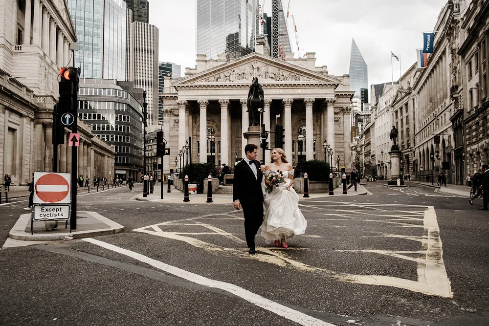 Jen and Rich photographed on the streets of the City of London outside The Ned - 6