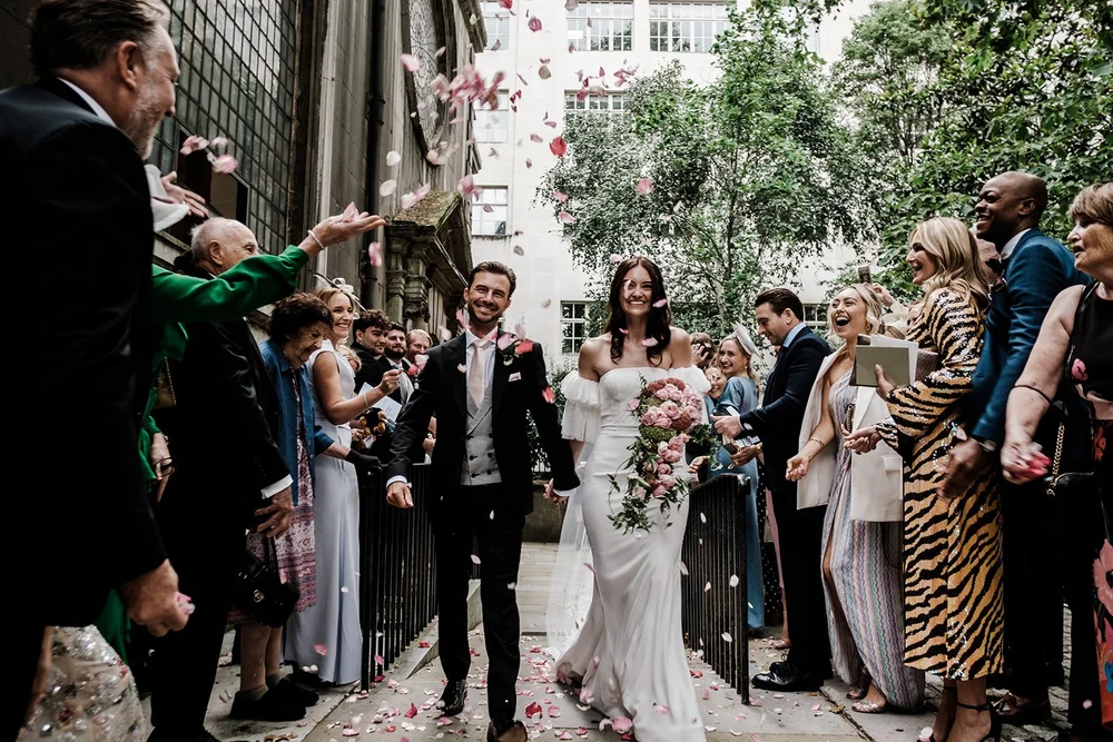 Confetti outside St Bride&rsquo;s Church after Jade and Adam&rsquo;s City of London wedding - 1