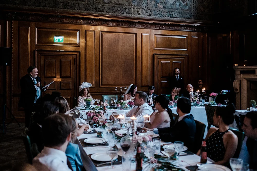 The wedding breakfast and speeches in the Tapestry Room at The Ned - 4