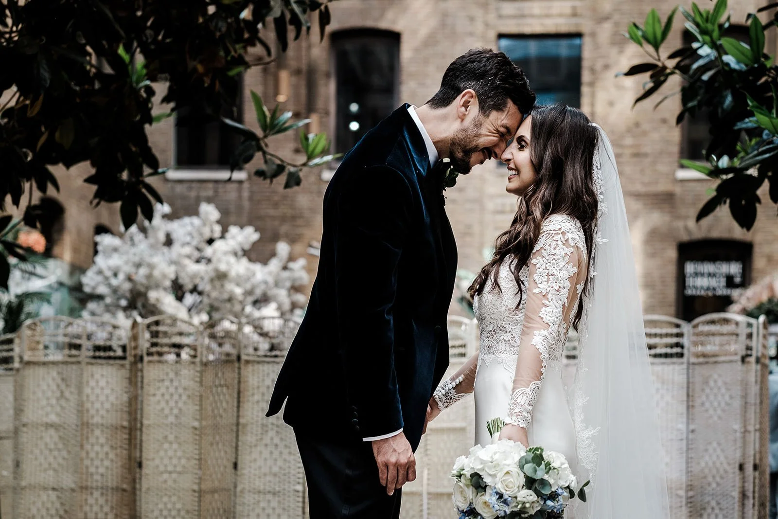 Mia and Khan celebrating their wedding at Devonshire Terrace in the City of London