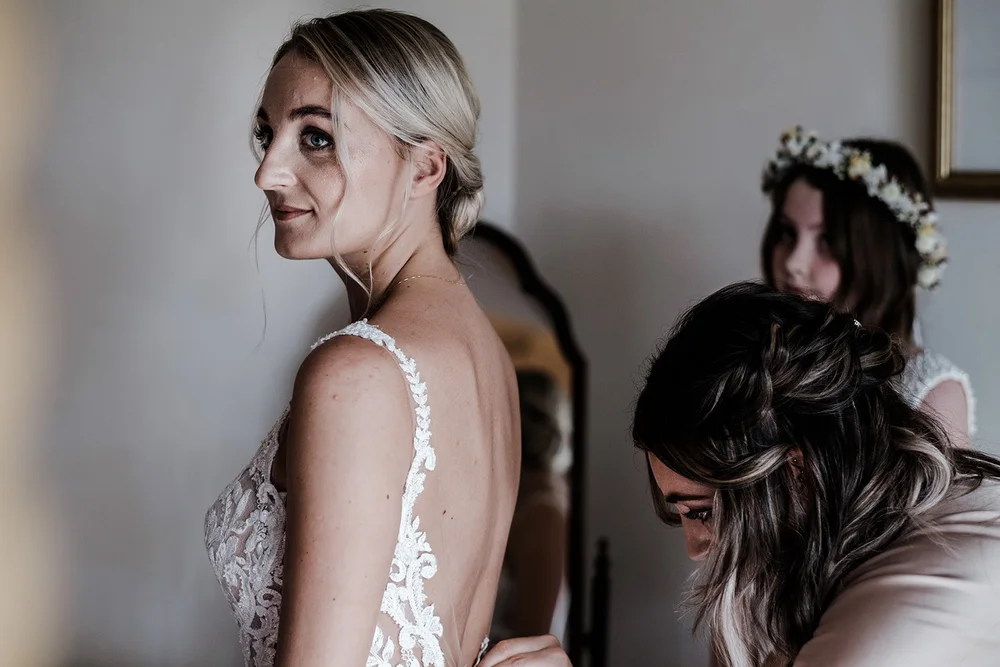 Becca and Scott getting ready for their Upton Barn wedding in Devon - 2