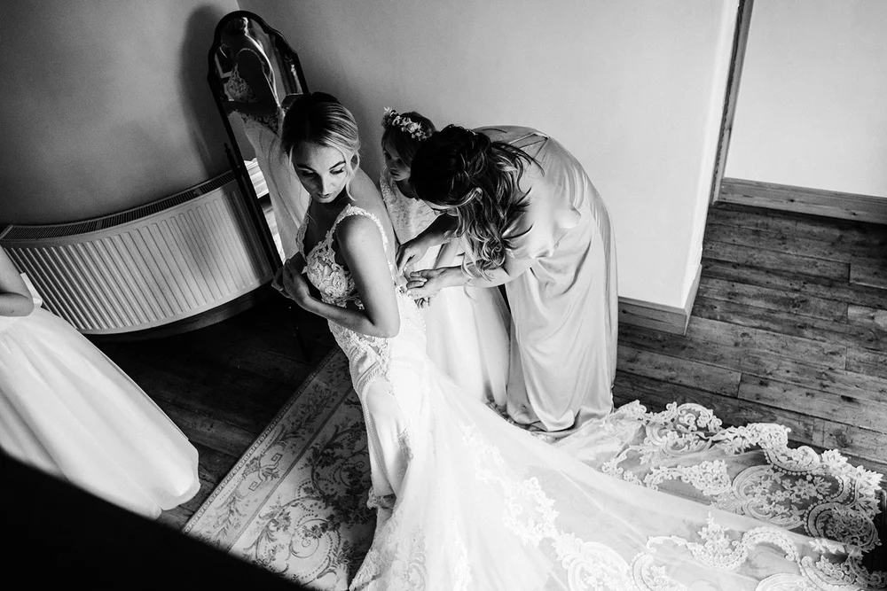 Becca and Scott getting ready for their Upton Barn wedding in Devon - 1