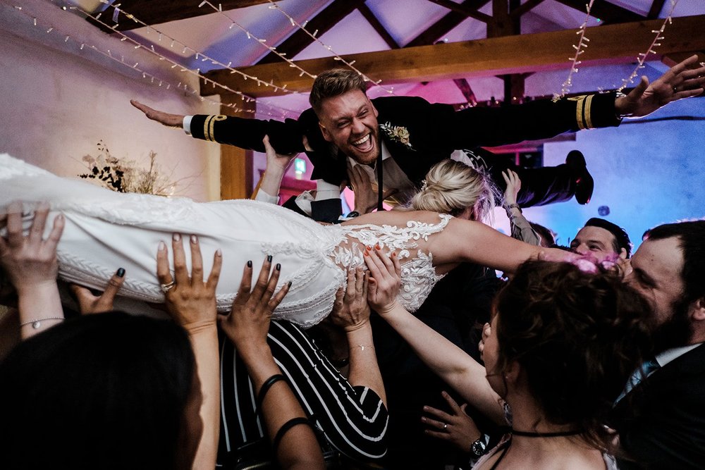 Dance floor celebrations at Becca and Scott&rsquo;s Upton Barn wedding - 8