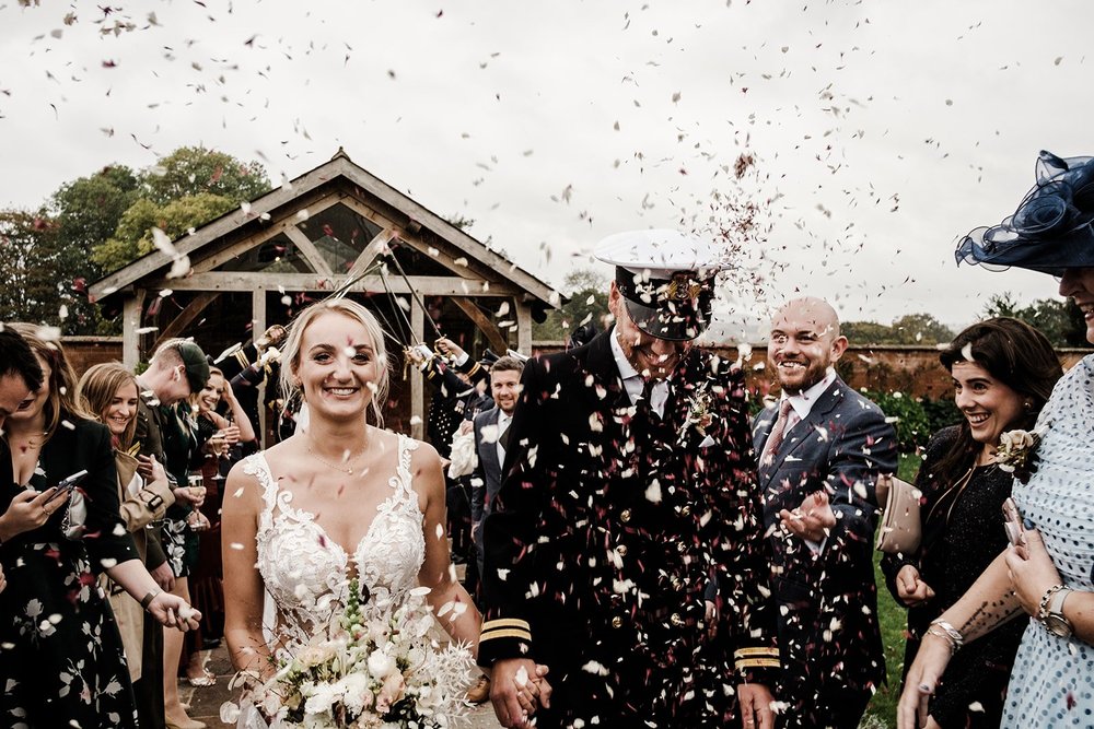 Royal Navy guard of honour and confetti at Upton Barn, Devon - 3
