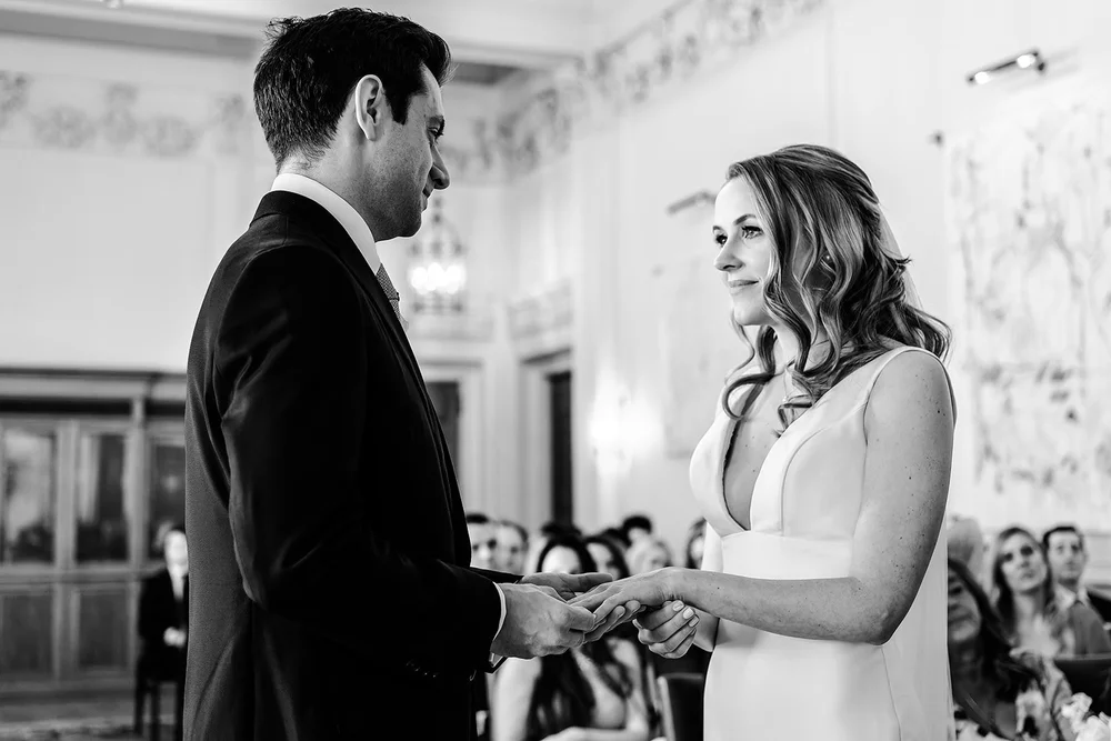 Jess and Tom&rsquo;s wedding ceremony in the Saloon at The Ned Hotel, London - 3