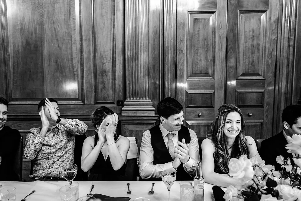 The wedding breakfast and speeches in the Tapestry Room at The Ned - 4