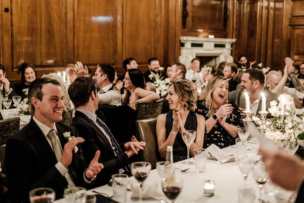 The wedding breakfast and speeches in the Tapestry Room at The Ned - 8