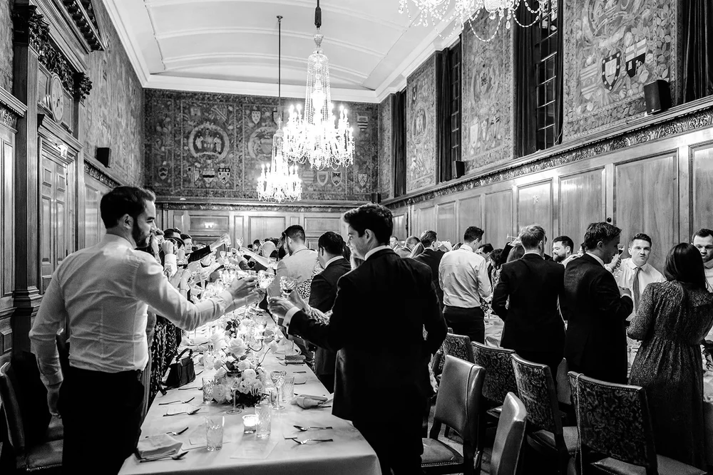 The wedding breakfast and speeches in the Tapestry Room at The Ned - 10