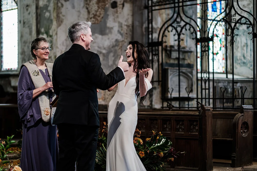 Alice and Kyle&rsquo;s ceremony in the main hall at The Mount Without, Bristol - 2