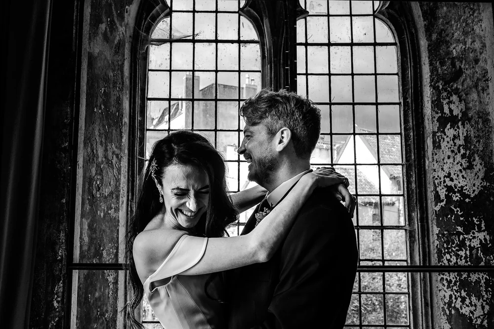 Alice and Kyle in the bell tower with a bottle of fizz at The Mount Without, Bristol - 1