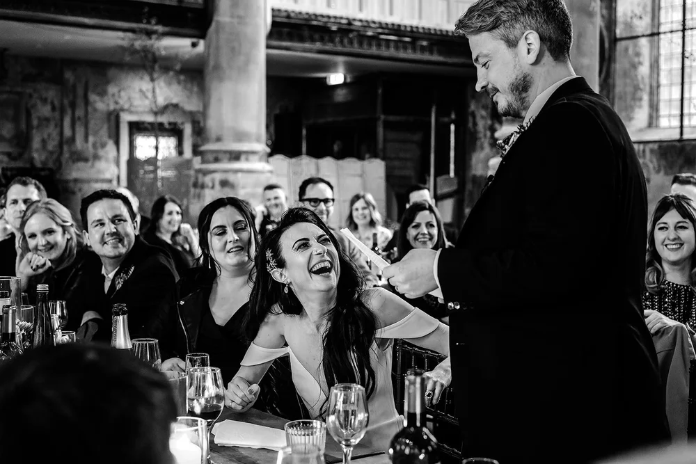 Speeches and cake cutting at Alice and Kyle&rsquo;s wedding at The Mount Without, Bristol - 1