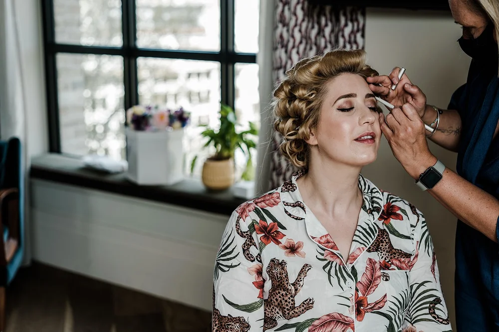 Meg having her hair finished at The Hoxton before her Wilton&rsquo;s Music Hall wedding