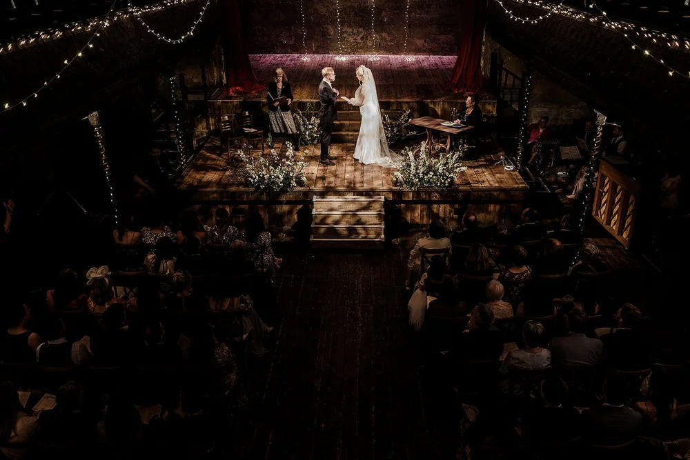 The ceremony taking place on the stage in the main hall at Wilton&rsquo;s Music Hall