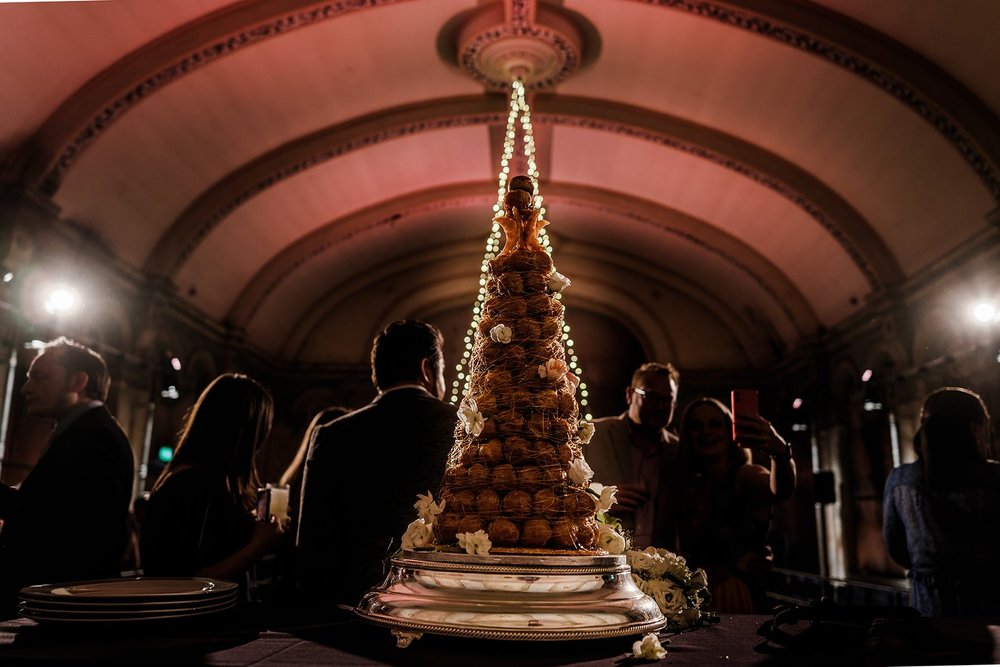 The croquembouche under the barrel-vaulted ceiling at Wilton&rsquo;s Music Hall