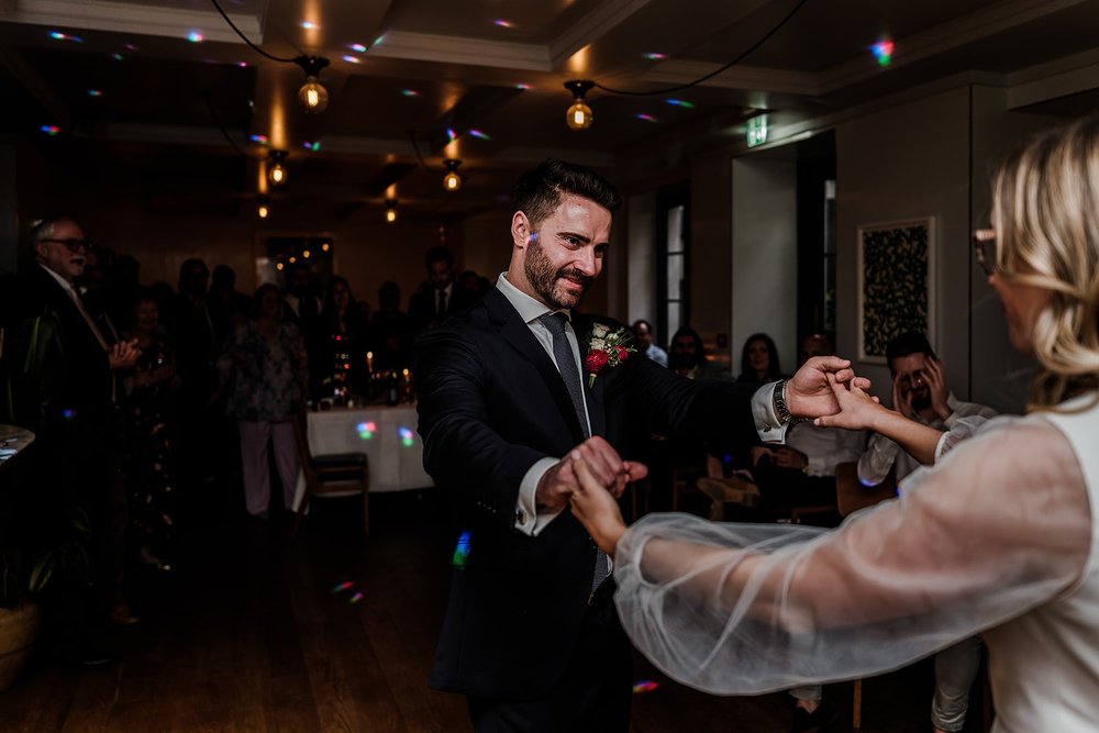 Dancing at The Italian Greyhound after a Marylebone Town Hall wedding - 4