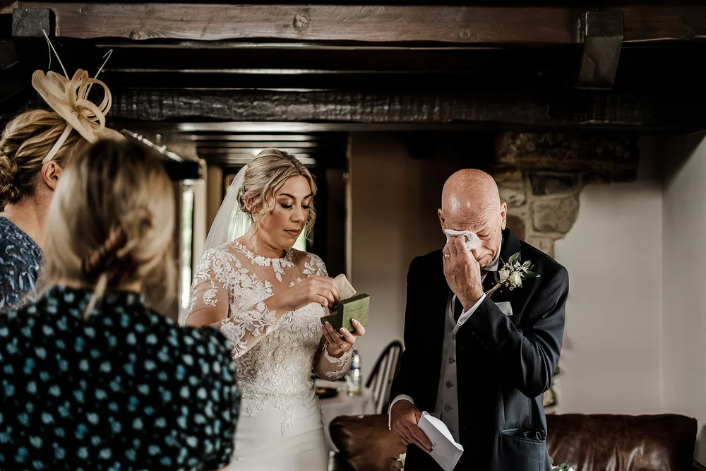 Lauren with her family before the ceremony at Willow Marsh Farm