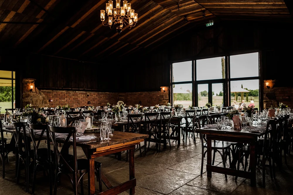 The barn at Willow Marsh Farm set for the wedding breakfast