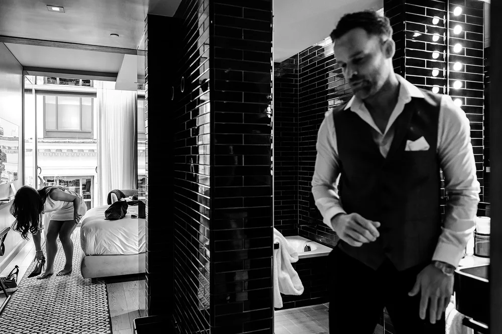 Getting ready together at The Londoner hotel before a Marylebone Town Hall wedding - 5