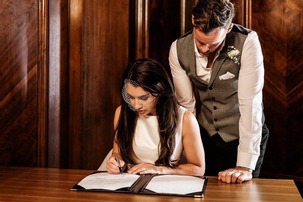 Signing the register and confetti on the steps of Old Marylebone Town Hall - 1