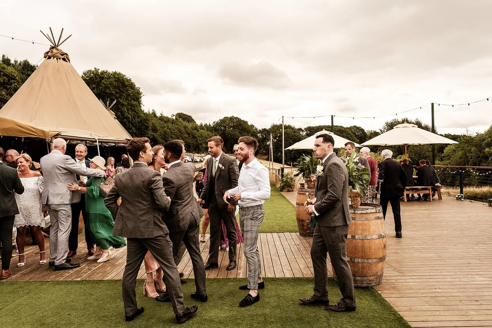 Guests arriving at the tipis at Hadsham Farm in Oxfordshire