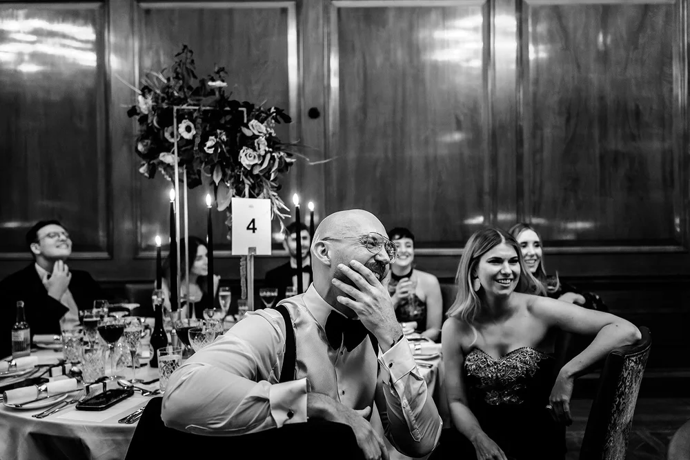 The wedding breakfast and speeches in the Tapestry Room at The Ned - 8