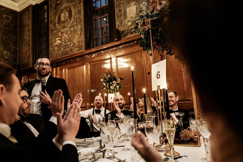 The wedding breakfast and speeches in the Tapestry Room at The Ned - 1