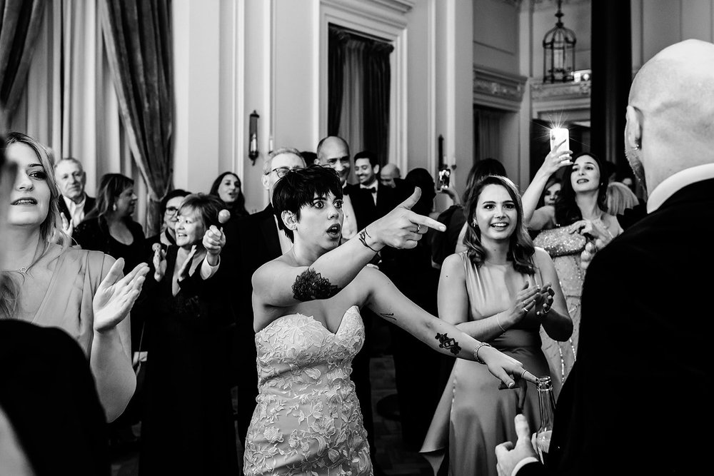 The wedding breakfast and speeches in the Tapestry Room at The Ned - 7