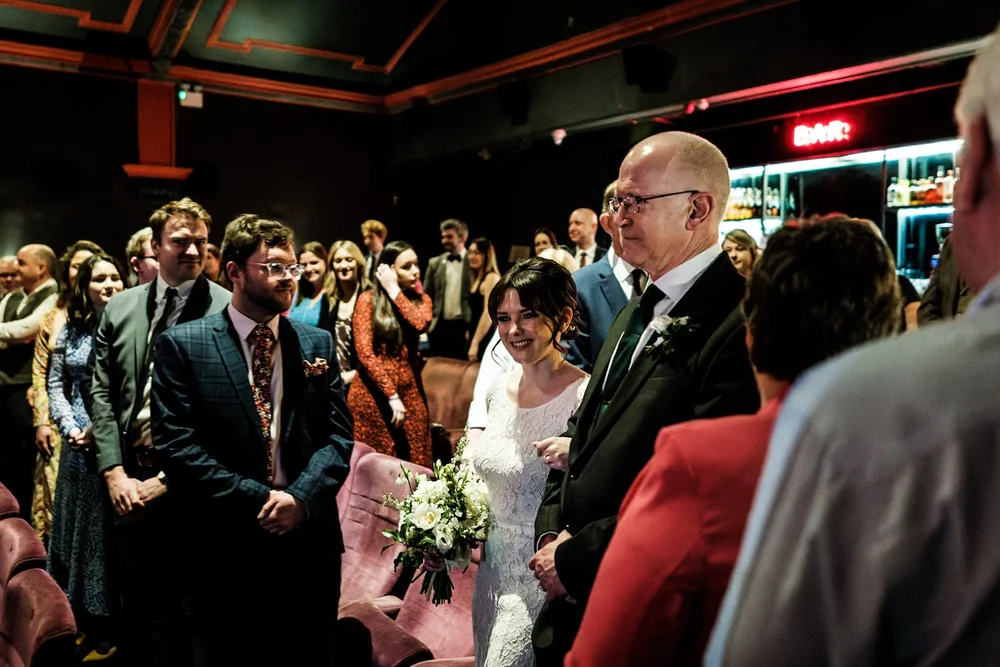 Roisin and Niall&rsquo;s wedding ceremony inside the Screen on the Green cinema, Islington - 2