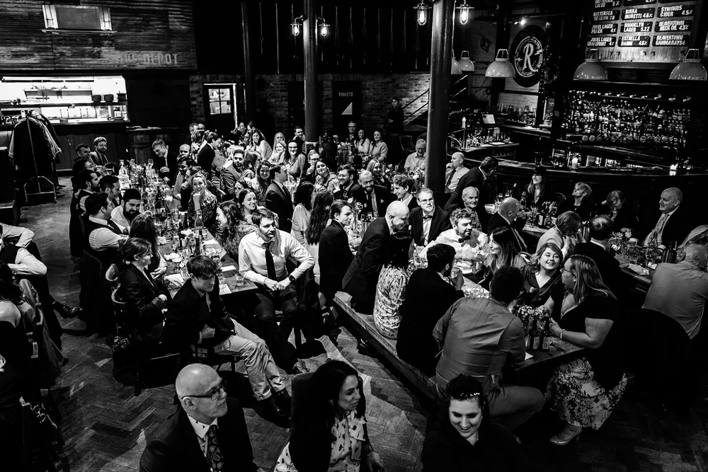 Wedding breakfast and speeches at The Depot N7, a converted warehouse in north London - 7