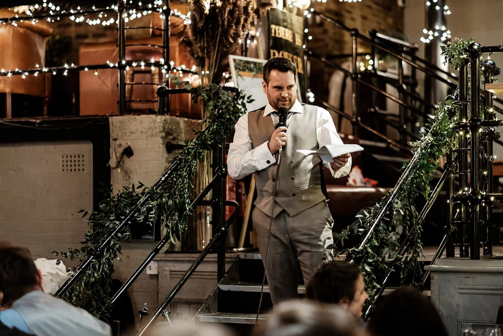 Wedding breakfast and speeches at The Depot N7, a converted warehouse in north London - 10