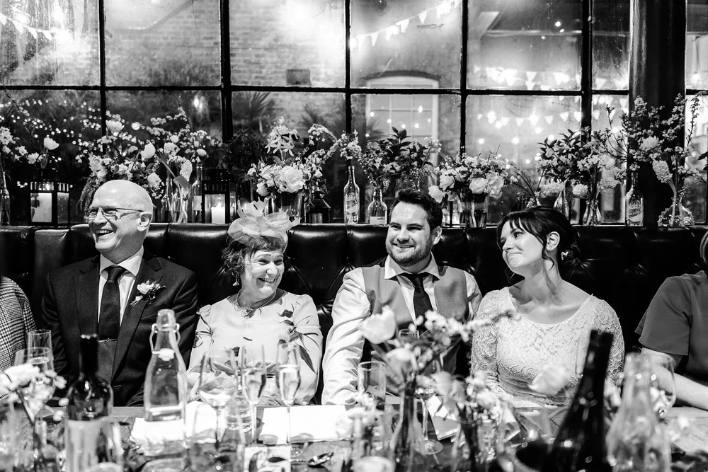 Wedding breakfast and speeches at The Depot N7, a converted warehouse in north London - 14