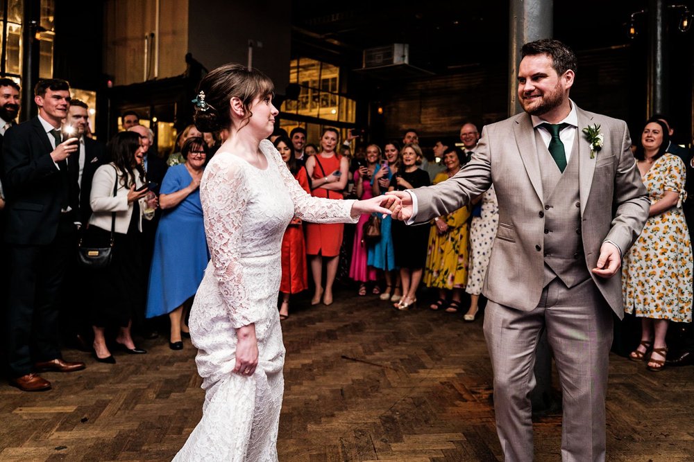 Dancing at Roisin and Niall&rsquo;s wedding reception at The Depot N7 in north London - 2