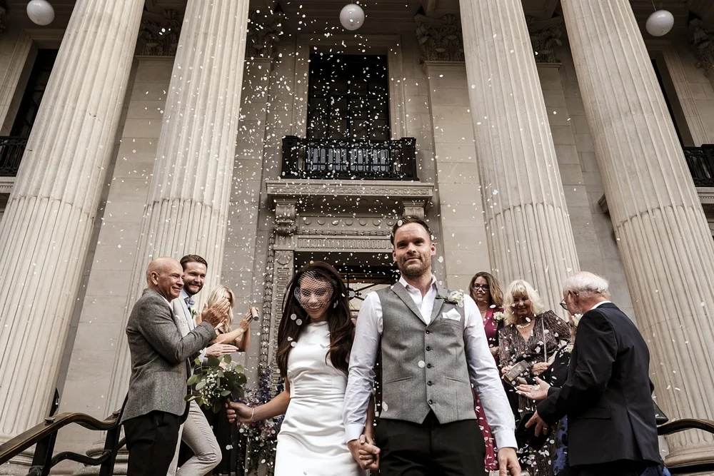 Old Marylebone Town Hall facade and steps on Marylebone Road, wedding photography by Oliver Holder - 4