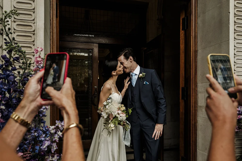 Confetti on the steps of Old Marylebone Town Hall, documentary wedding photography by Oliver Holder - 8