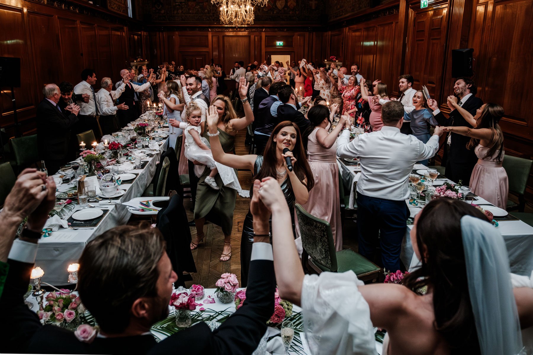 Wedding speeches in full swing at The Ned Hotel &mdash; guests laughing and raising glasses