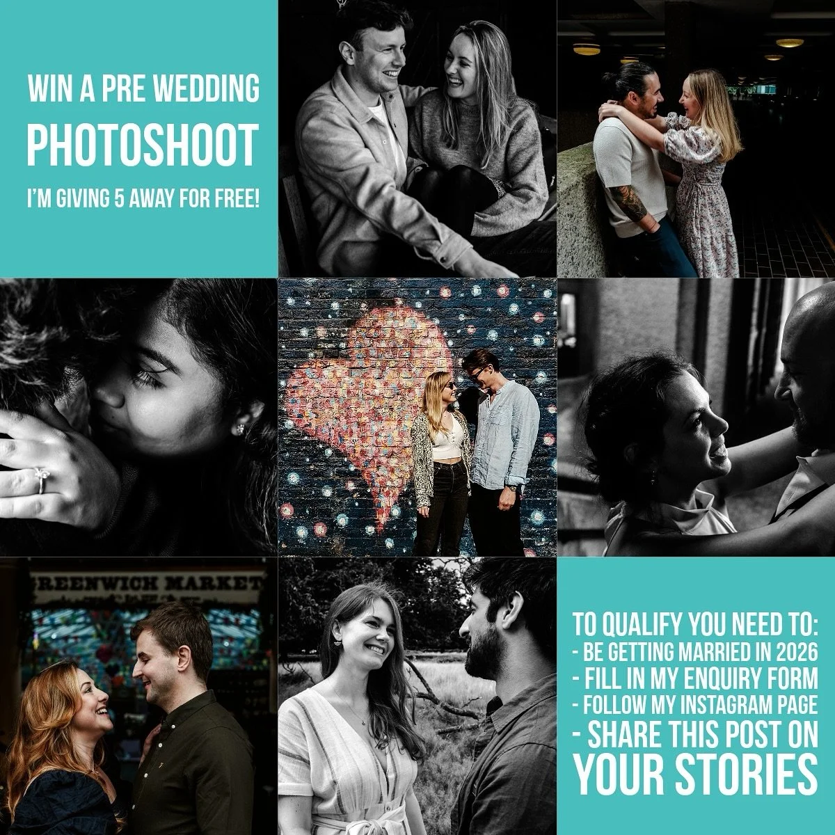EXCITING NEWS&hellip; the competition date has been extended to October 15th! 
Keep liking, sharing and completing the online enquiry as outlined below and GOOD LUCK!
Win a pre wedding photoshoot in London&hellip; I&rsquo;m giving 5 away for FREE!

S