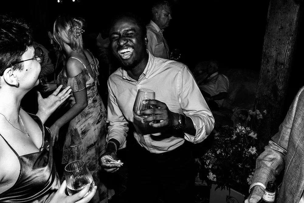 Guests laughing on the dance floor at Elmley Nature Reserve