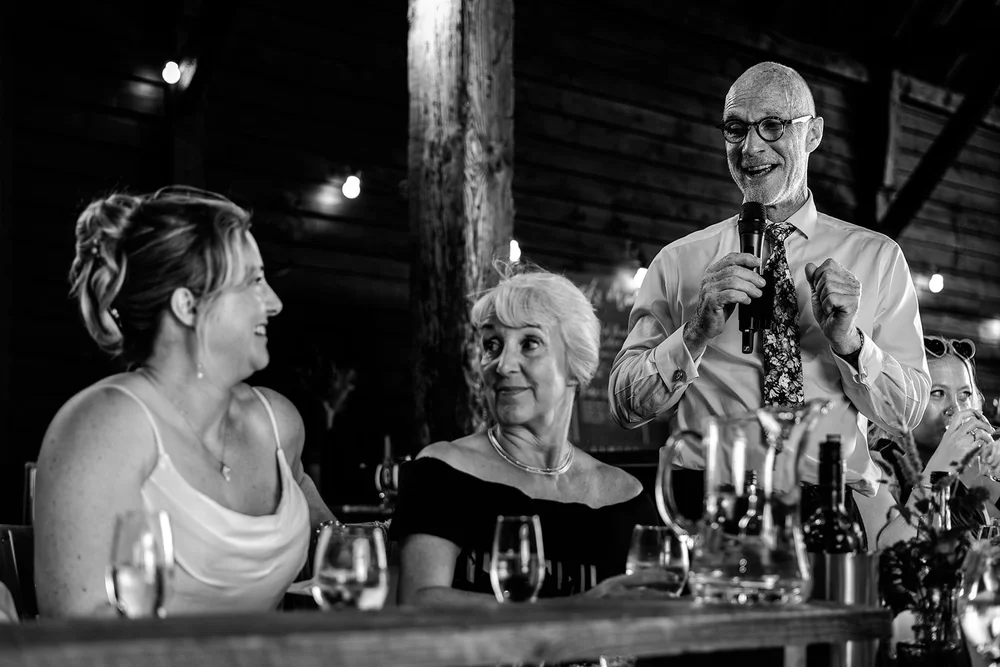 Family listening during the wedding speeches at Elmley
