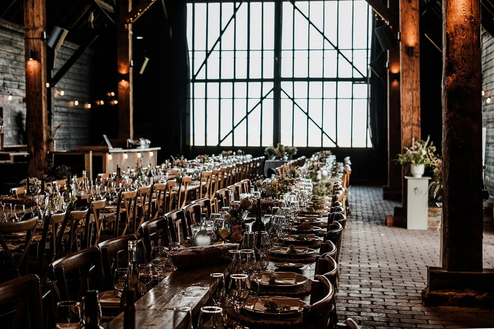 The barn at Elmley Nature Reserve set for the wedding breakfast